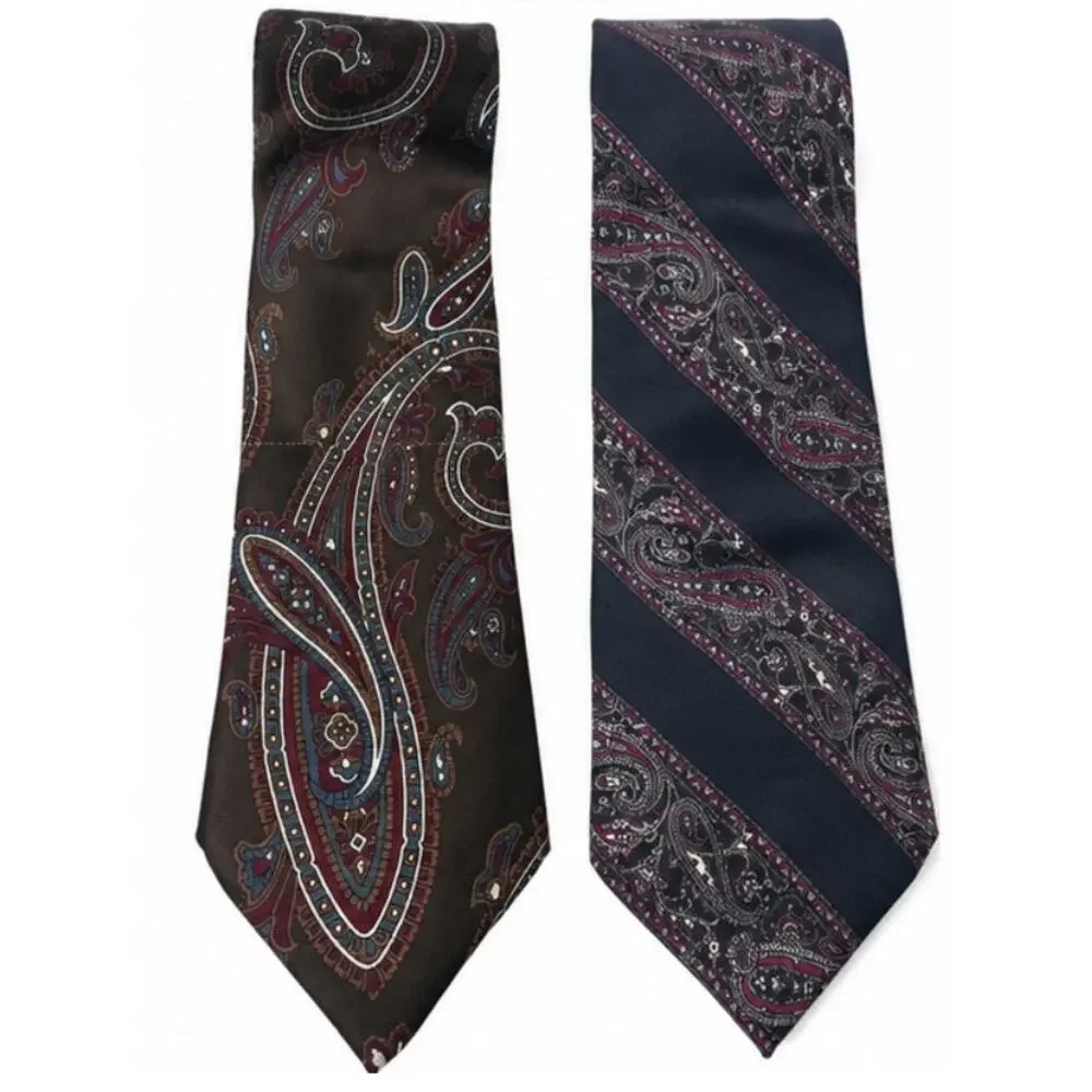 Christian Dior Monsieur Two Silk Ties Paisley Vintage Italy USA 58 x 3.5 Luxury